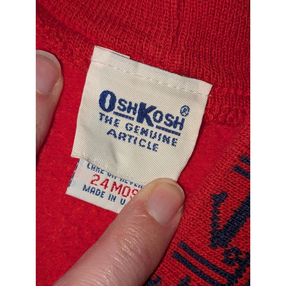 Vintage OshKosh Bgosh Red Navy Cardigan Sweater 24M Made in USA Embroidered Dog